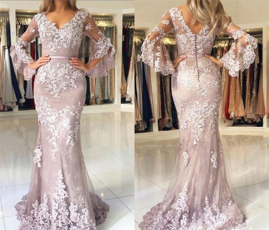 

Cheap Mermaid Long Sleeves Evening Dress 2019 Applque Red Carpet Holiday Women Wear Formal Party Prom Gown Custom Made Plus Size5141597, Sage