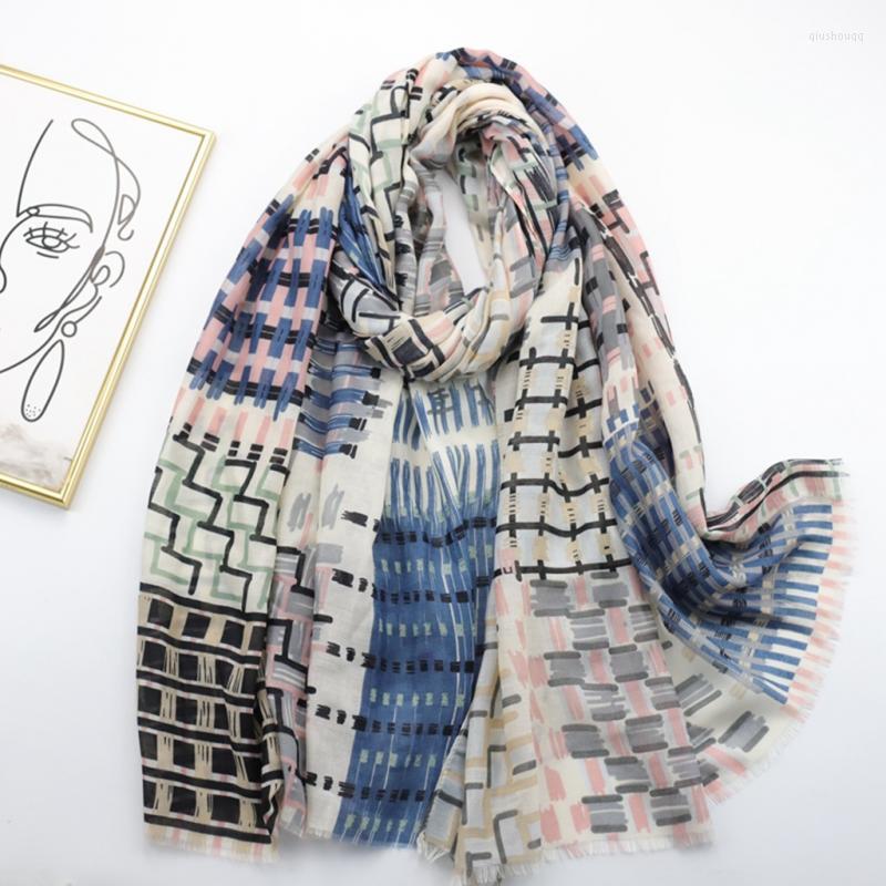 

Scarves Scotland Style Scarf Women Elegant 90 180CM Geometric Line Pattern Printing Spring Summer Sunscreen All-Match Accessories Shawls