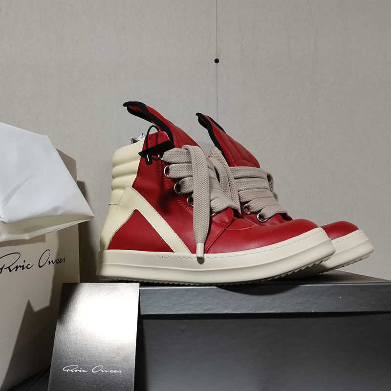 

rick Ro high top big inverted triangle rick red yellow cattle sheep leather wide shoelace thick soled owens raised round head men's board shoes