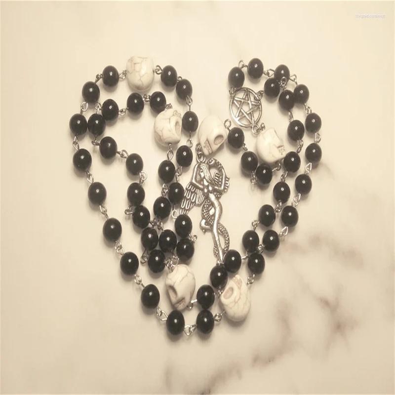 

Chains White Howlite Skull Rosary Lilith Prayer Beads Sabbat Gifts For Her Gothic Black Beaded Necklace Pagan Witch Jewely