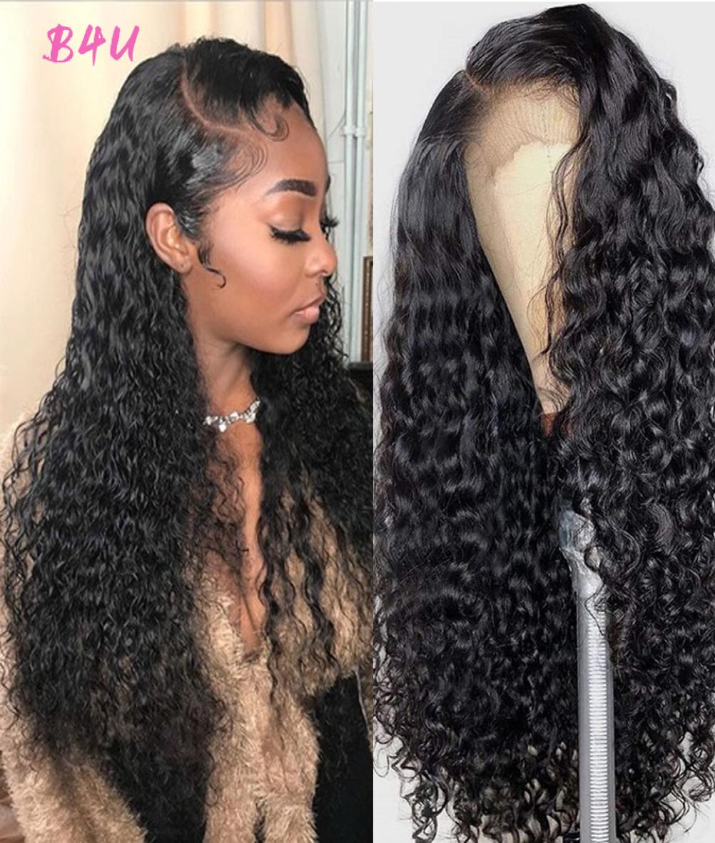 

B4U Water Wave Lace Front Human Hair Wigs Transparent Peruvian Lace Wigs Lace Front Human Hair Wigs Remy Curly Human Hair Wig9986064, Natural color