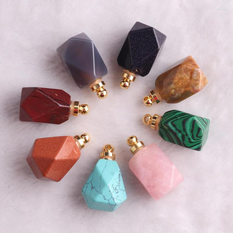 

Pendant Necklaces Wholesale 3pcs/Lot Natural Stone Perfume Bottle Polygon Shaped Semi-precious Exquisite Charms For Jewelry Making DIY