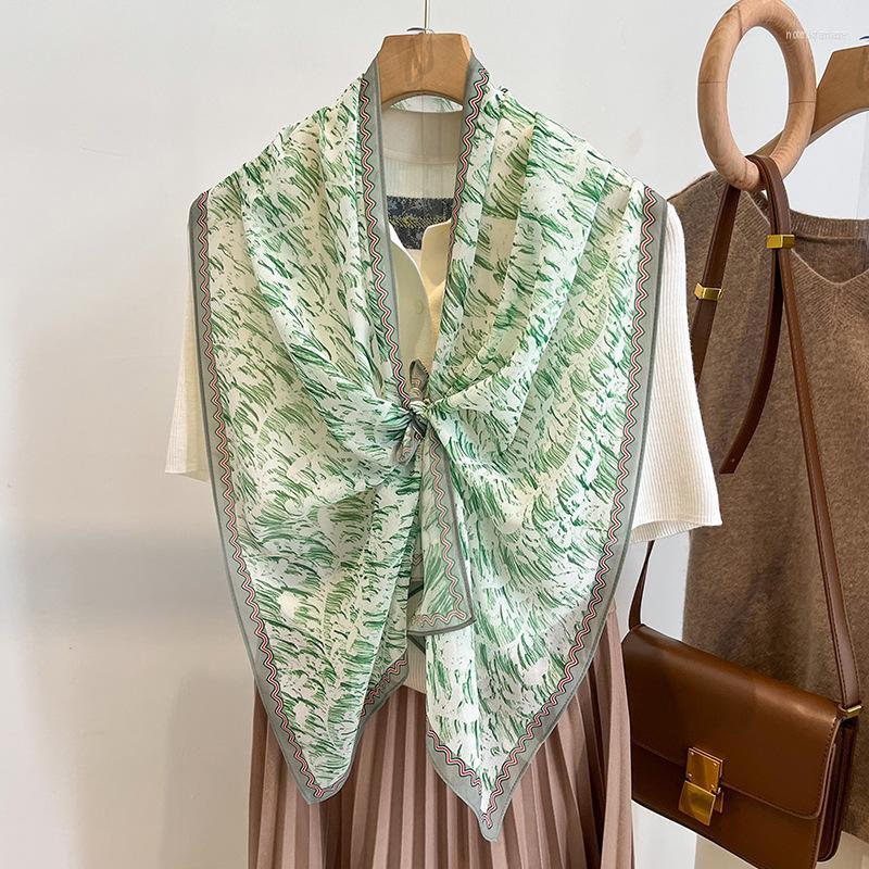 

Scarves 2023 Design Neckerchief Female Women Twill Scarf Solid Striped Shawl Wrap Muslim Headband Hijab Foulard Bandana