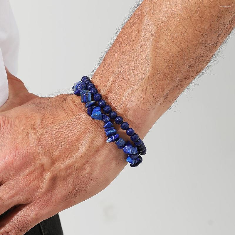 

Strand 2 Pieces Retro Natural Lapis Stone Beaded Bracelet Set For Man