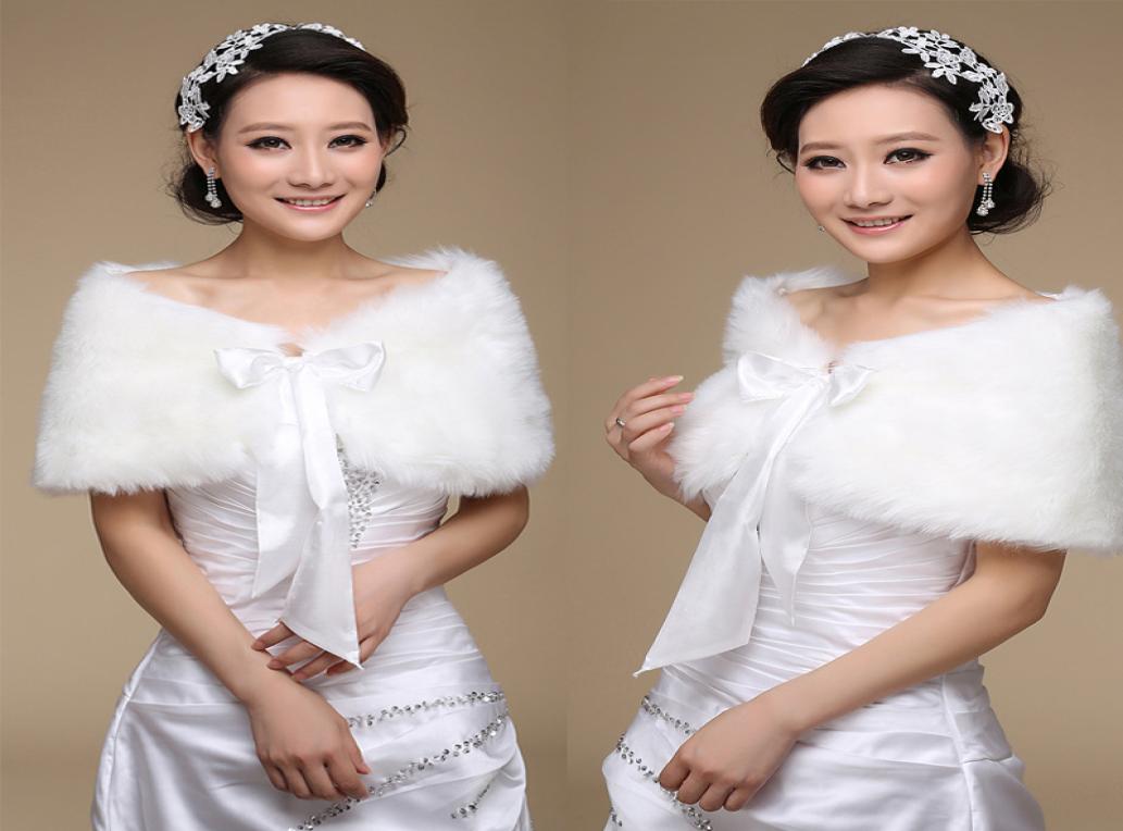 

Faus Fur Bridal WrapsL374in2020 Winter Warm Shawl Ribbon Tie Bow for Wedding Formal Party Gowns8017530, Ivory