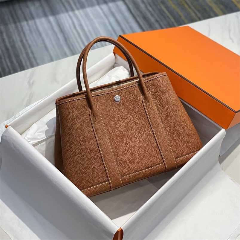

Totes 7a H ermess Garden Party Handbag Genuine Leather Handmade wax line Country Mommy togo leather Large capacity handbagqq with H logo qq, Elephant grey 30x21x12cm