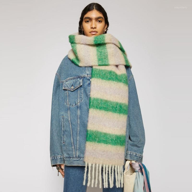 

Scarves Autumn Winter Warm Cashmere Scarf Colorblock Stripe Weave Women Pashmina Shawl Long Tassel Soft College Literary Neckerchief