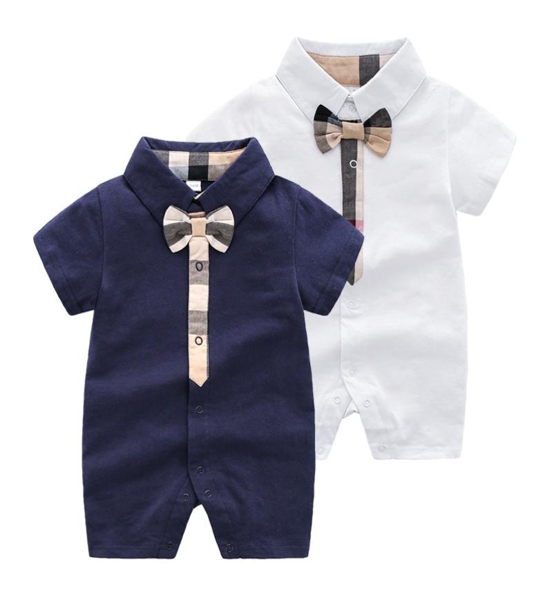 

INS high end brand Baby Clothes Plaid bow Romper Bodysuit outfit Cotton Newborn Summer short sleeve Romper Kids Designer Infant Ju5011154, White