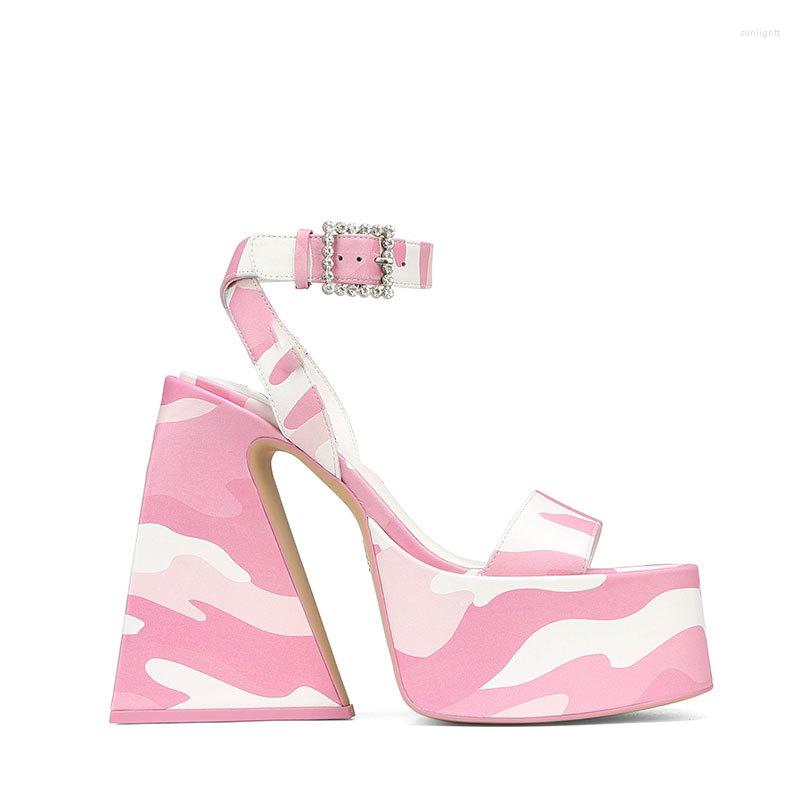 

Dress Shoes Summer Style Sandals Buckle Strap Platform Pumps Solid Square Toe Thick Sole High Heels Luxury Design Fashion Women, As show
