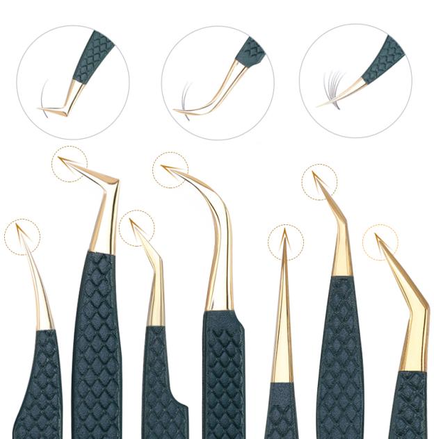 

3D Volume Eyelash Tweezers Professional Stainless Steel Eyebrow Tweezers Clip Individual Curved Strip Lash Extension Supplies4045403, Black