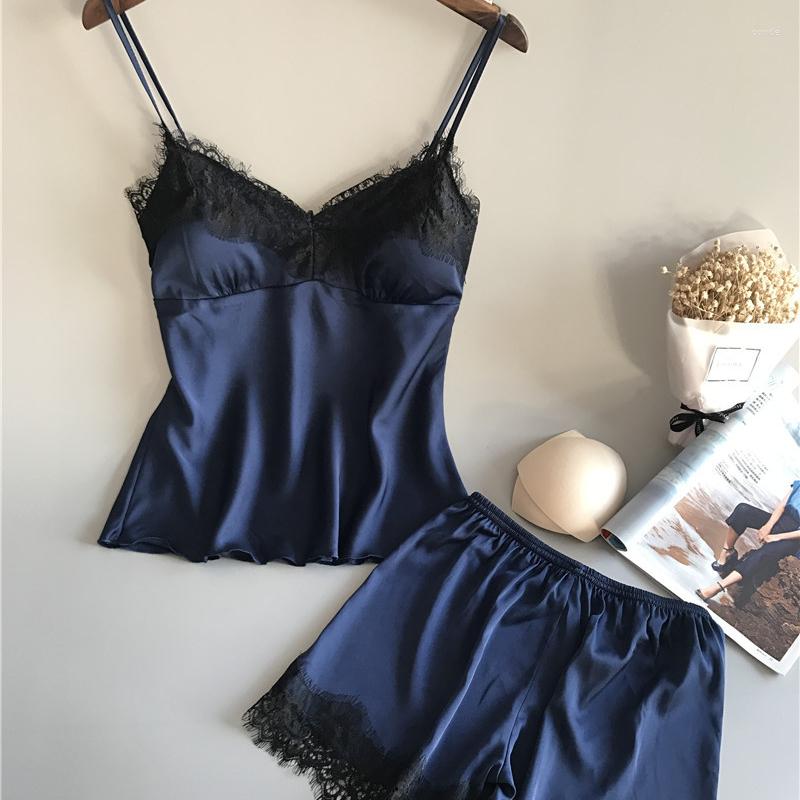 

Women's T Shirts Lace Up Sleeveless Strapless Pijamas Lingerie No Chest Pad Women Satin Tops Pants Pajama Sexy Nightwear Pyjamas Female, Skin pajama set
