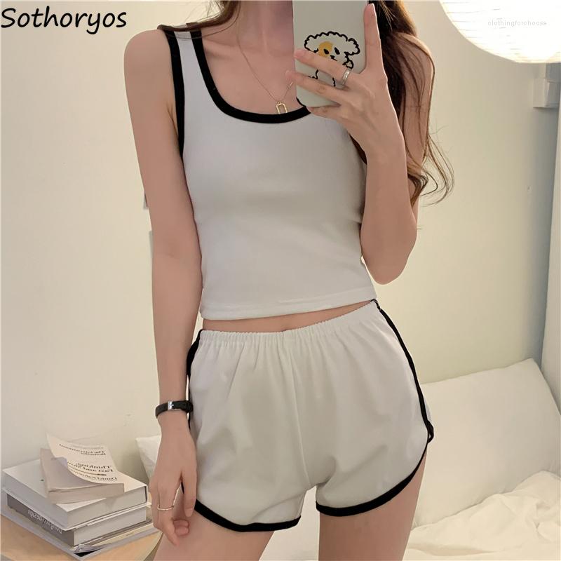 

Women's Sleepwear Women Pajama Sets Sleeveless Summer Breathable Patchwork Daily Bodybuilding Casual Korean Simple Home Lounge Wear Chic, White short sleeve
