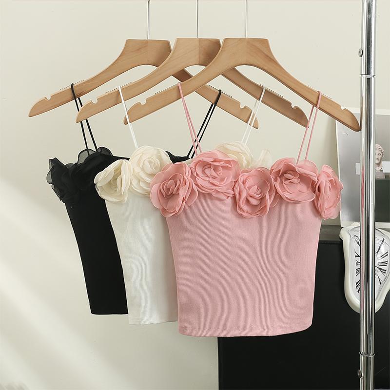 

Women's Tanks Three-Dimensional Flower Camisole For Women Girl Sexy Thin Straps Camisoles 2023 Summer Chest Pad Top Sweet Vacation Tops, Beige