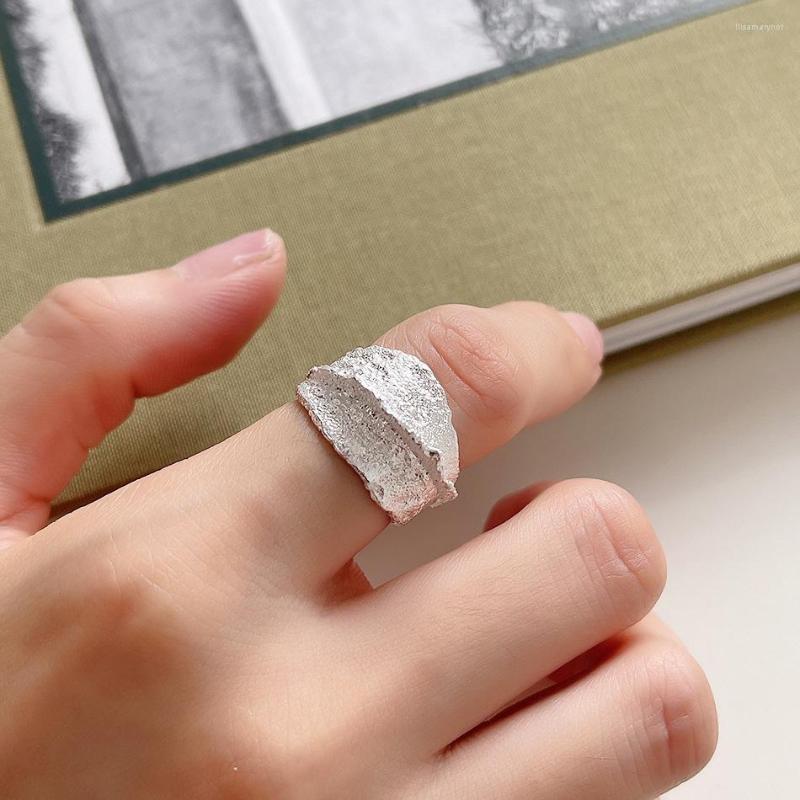 

Cluster Rings Heteroideus Ring Authentic 925 Sterling Silver Fine Jewelry Irregular Concave-convex Surface Foil Wider C-J1630