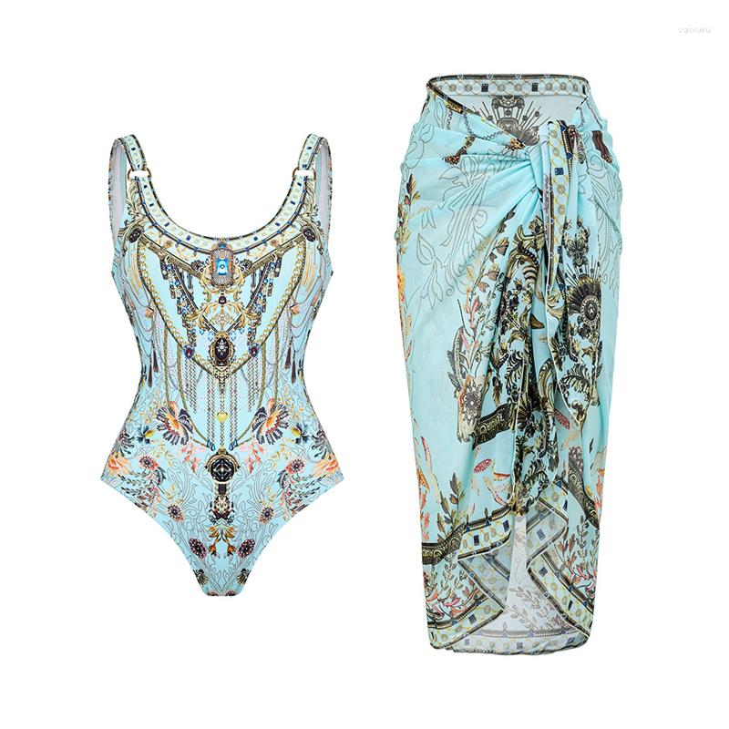 

Women' Swimwear One Piece Women Beachwear Swimsuit 2023 Luxury Retro Suit Dress Beach Print Polyester Closed Lady Swim For Indoor