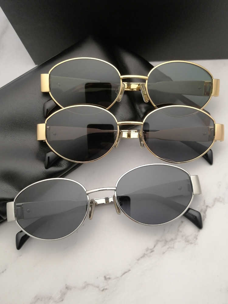 

Celi Arc de Triomphe elliptical women's sunglasses Lisa runway style internet celebrity same metal frame glasses