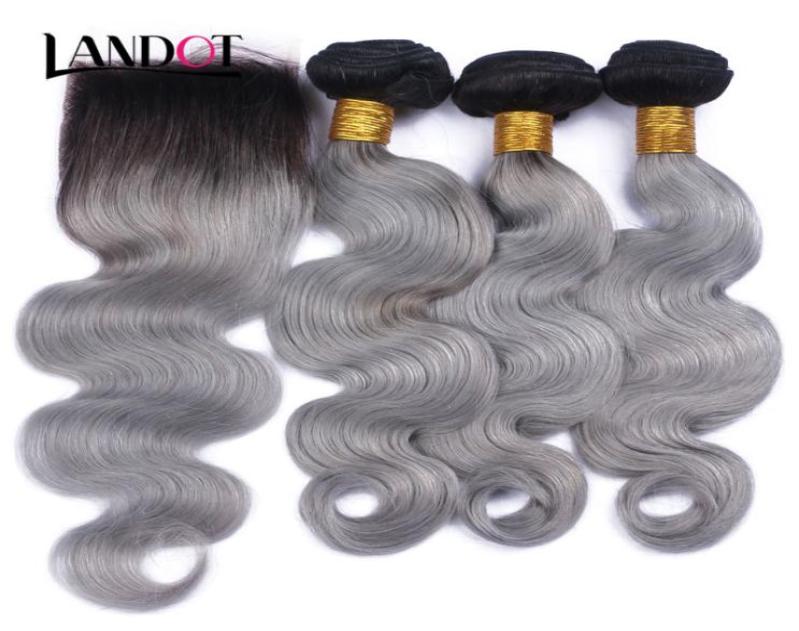 

9A Ombre Brazilian Virgin Human Hair Weaves 3 Bundles With Lace Closures Body Wave Ombre 1BGrey Peruvian Malaysian Indian Hair Ex89210576, Ombre color
