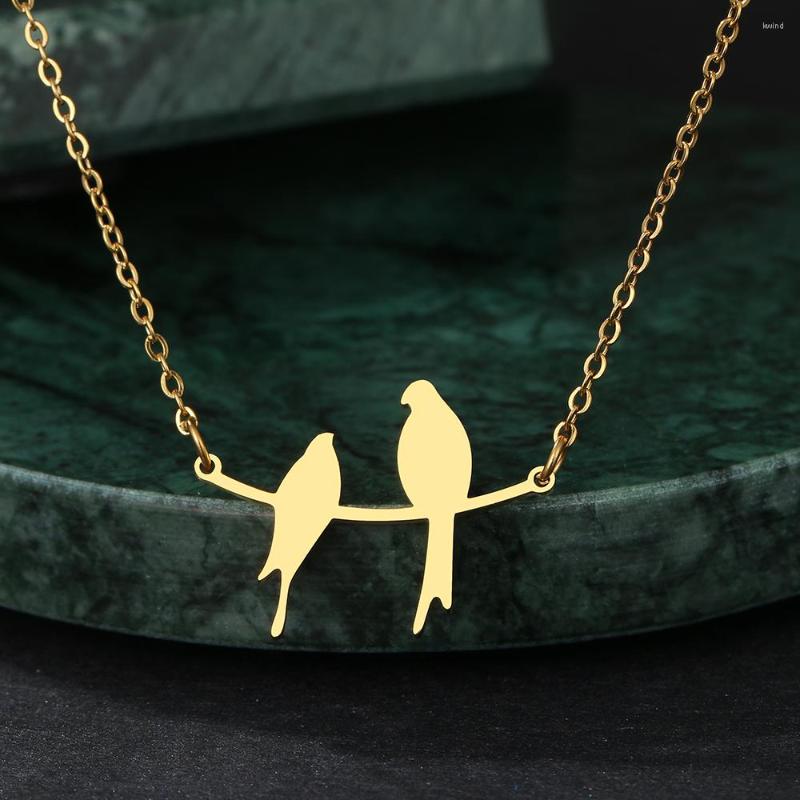 

Pendant Necklaces Stainless Steel Two Bird Animals Charm Chain Fashion Necklace For Women Jewelry Wedding Party Girls Gifts 1PC