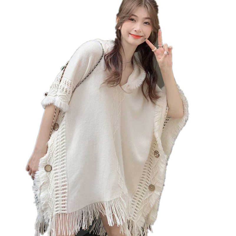 

Cape Spring Lijiang Guilin Ethnic Style Cape Tourism Bohemian Tassel Knitwear Hooded