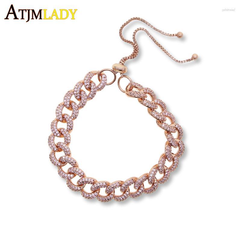 

Choker 2023 Arrived Rose Gold Pink Cz Cuban Link Chain Necklace Bracelet For Women Girls Iced Out Bling Fashion Jewelry