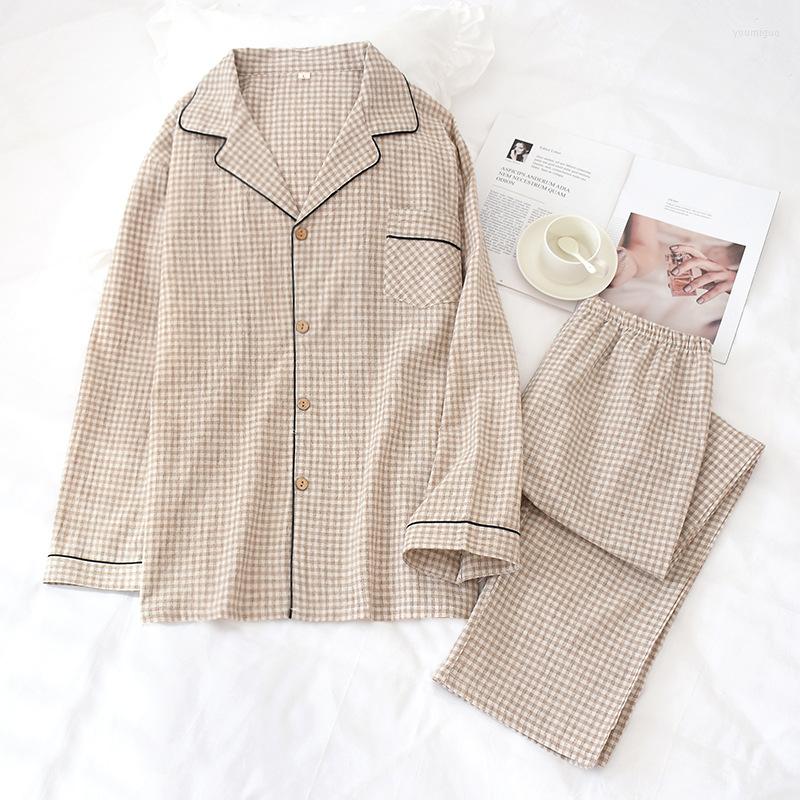 

Men's Sleepwear Coffee Men Plaid 2PCS Shirt&Pants Cotton Pajamas Sets Nightwear Button Homewear Pyjamas Suit Summer Home Clothing, Green1