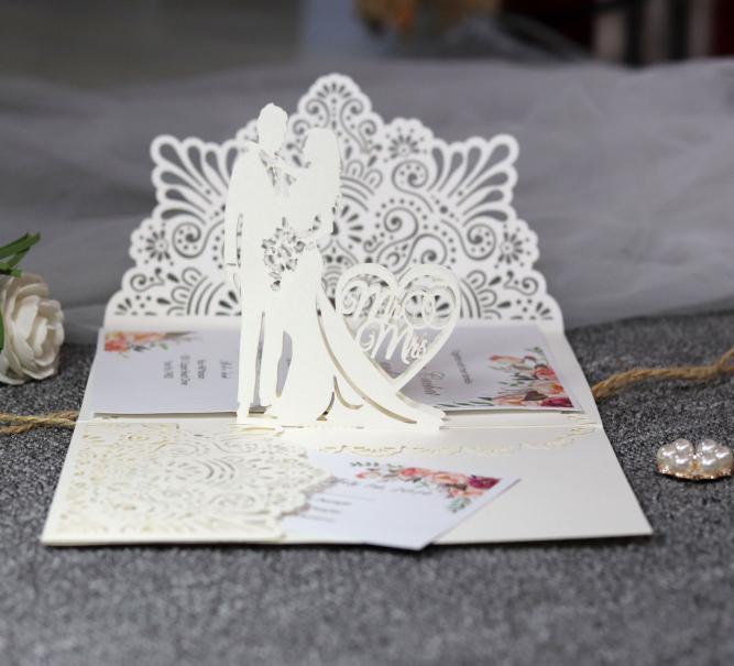 

Laser Cut Wedding Invitations OEM Customized With Lovers Hearts Wedding Threedimensional Wedding Invitation Cards With Envelopes 7627840, White