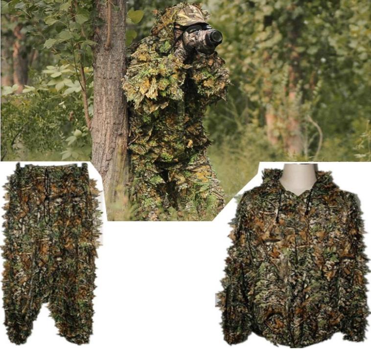 

3D Leaf Camouflage Hunting Birding ClothesBionic Ghillie SuitCamo Yowie Sniper Jungle Clothing7075817, Army green