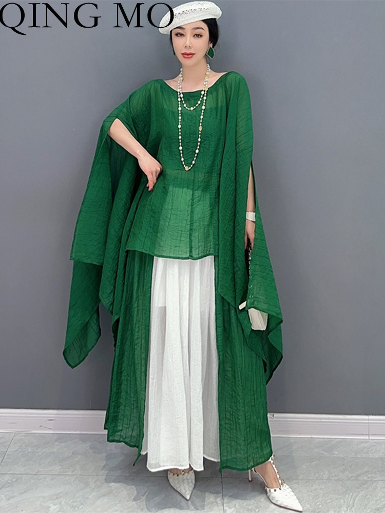 

Two Piece Dress QING MO 2023 Spring Summer Korean Bat Sleeve Solid Color Top Casual Skirt Set For Women ZX921 230627, Green