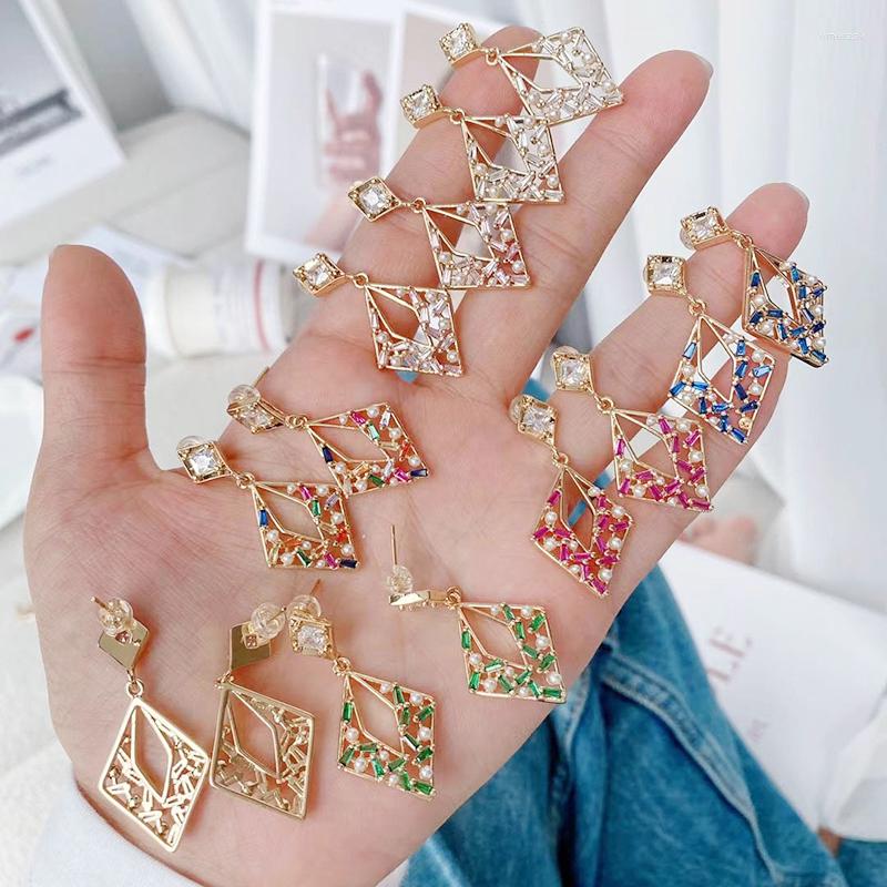 

Dangle Earrings 5 Pairs Rhombus Pave Zircon Pearl Beads Geometric Women Gift Fashion Jewelry