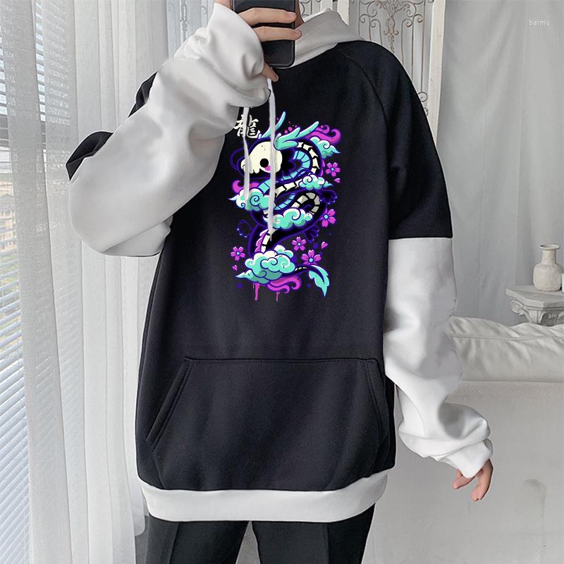 

Men's Hoodies Chinese Dragon Graphic Patchwork Harajuku Hip Hop Cartoon Men Women Spring Autumn Oversized Loose Hooded Sweatshirts, Green a