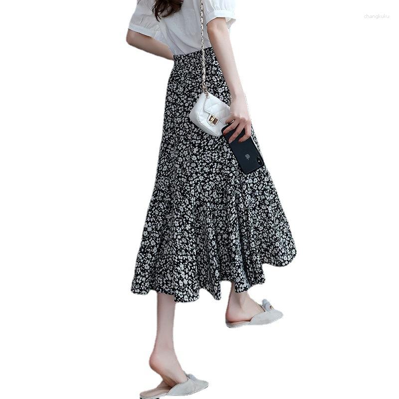 

Skirts Floral Fishtail Skirt For Women 2023 Summer Fashion Chiffon Show Thin High Waist Mid-length Bag Buttock Long Female, Picture color