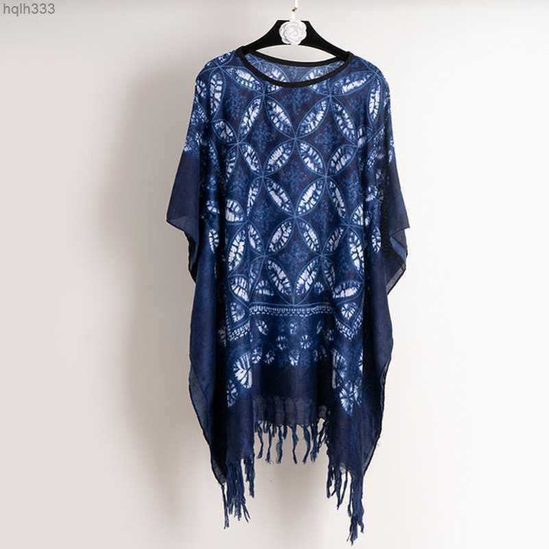 

Spring and summer imitation tie dyed Yunnan ethnic style shawl, summer travel multifunctional warmth and sun protection cloak, thin scarf for women