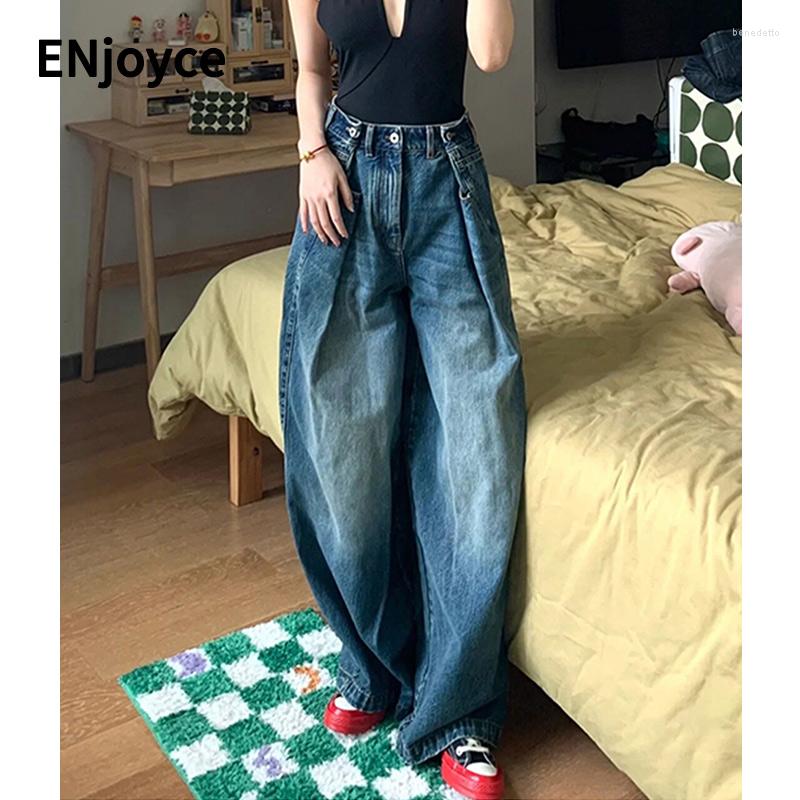 

Women' Jeans Spring Fall Vintage Large Wide Leg Adjustable High Waist For Women Men Streetwear Casual Denim Pants Straight Trousers, Blue