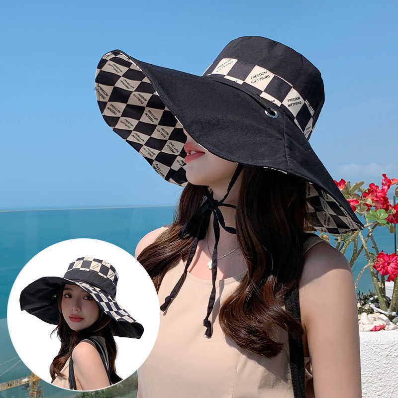 

Wide Brim Bucket Hats Ladies Bucket Hat Double Sided Wear Fashion Checked Summer Beach Neck Protection Sun Visor Packable Wide Brimmed Foldable Reversal Vietnam Cap, Pink