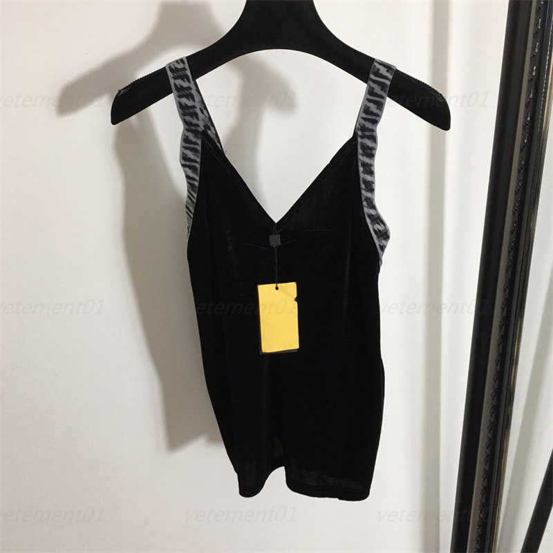 

Sexy Black Tank Top Designer Women Customized F Letter Webbing V-neck Camisole Top Summer Designers Swimsuit Yacht Party Tops