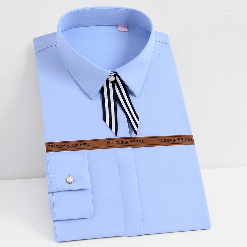 

Women's Blouses Women Blouse Hidden Front Button Long Sleeve Basic Simple Shirt Pocket-less Design Slim-fit Stretch Ladies Office Formal, V746-01