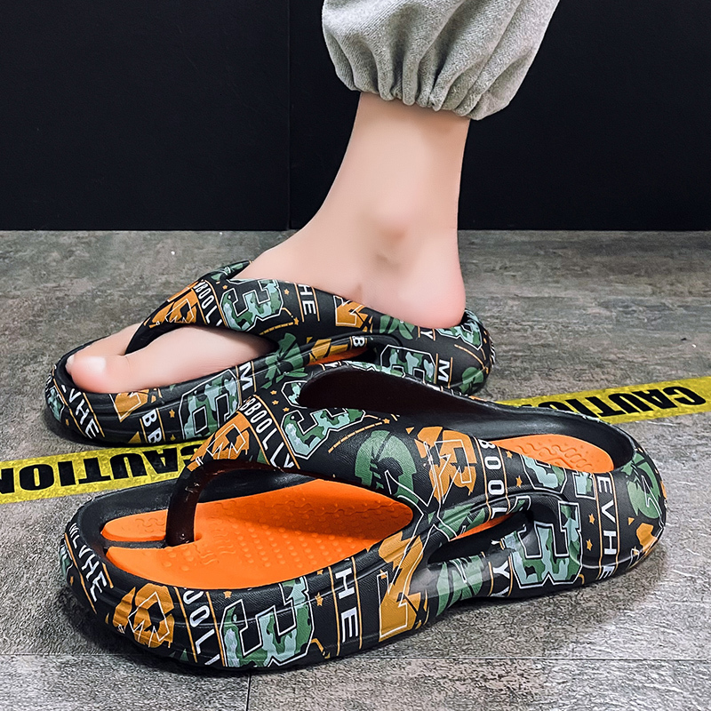 

Slippers Men's Style Sandals Summer Fashion Thick Bottom Antislip Slipon Casual Camouflage Beach Shoes 230628, Black orange