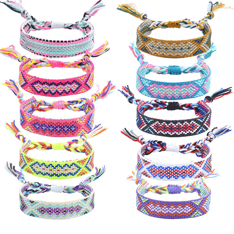 

Polyester cotton woven Embroidery tassel bangle Lace-up Bracelet Adjustable Festival bracelets jewelry gift party beauty