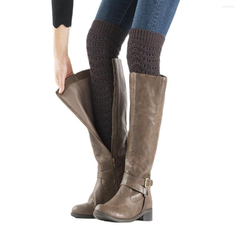 

Women Socks Autumn And Winter Knitted Jacquard Wave Pattern Hollow Out Sock Cover Women's Stockings Long Tube Knee Protection