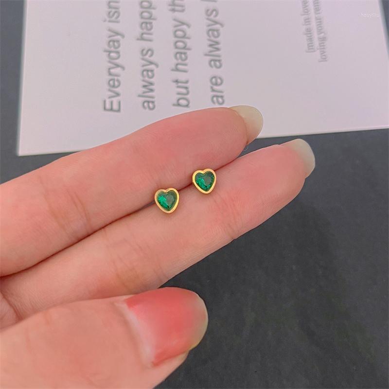 

Stud Earrings Trendy Exquisite Green Zircon Stainless Steel For Women Classic Korean Heart Square Crystal Gifts Fashion