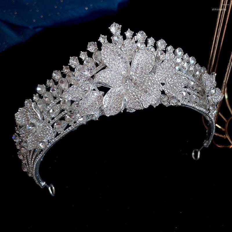 

Hair Clips Silver Color Bridal Tiara And Crowns Crystal Flower Shape Wedding Accessories Rhinestone Headpieces Princess Head Jewelry