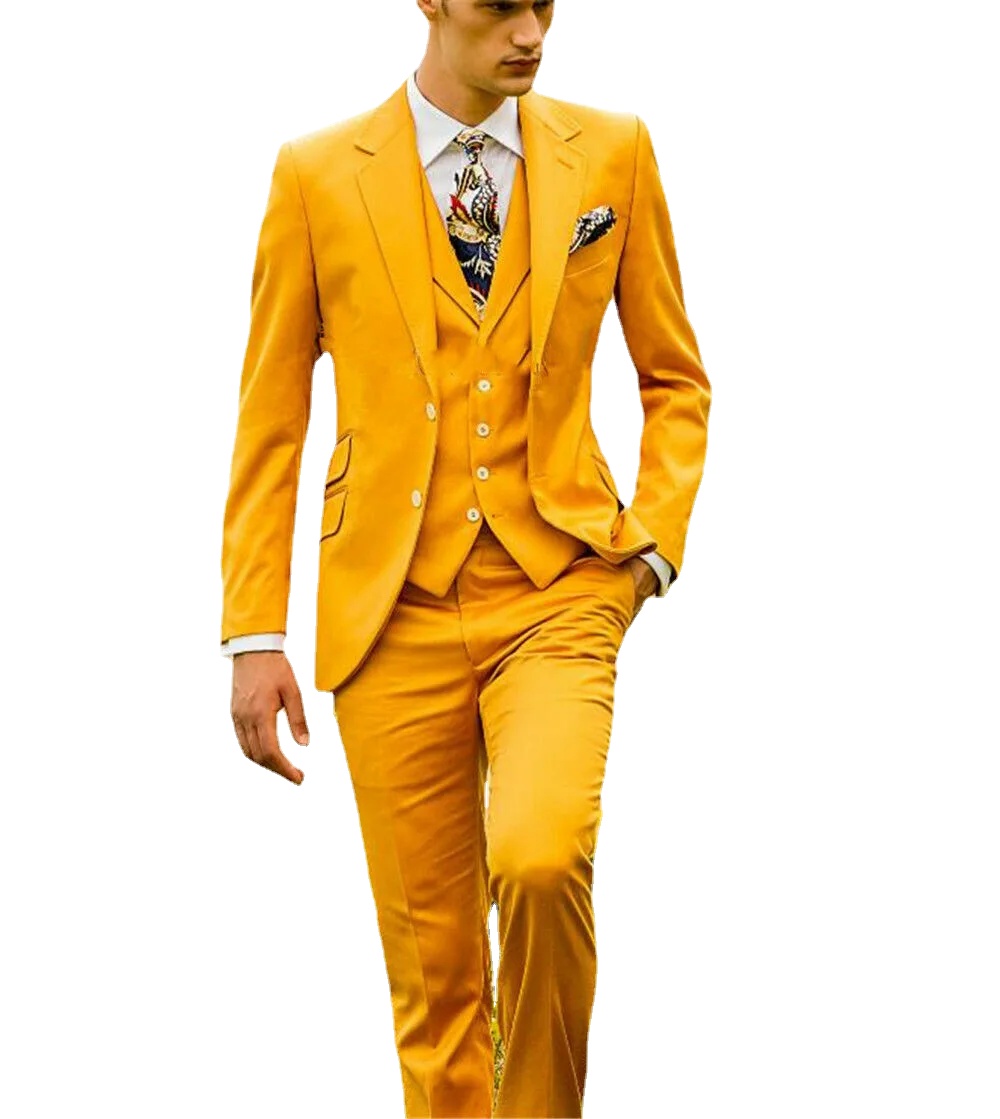 

Fashion Mens Wedding Suits Slim Fit Two Button Peaked Lapel Groom Wear Tuxedos Formal Prom Blazer Jacket (Jacket+Vest+Pants), Same as image