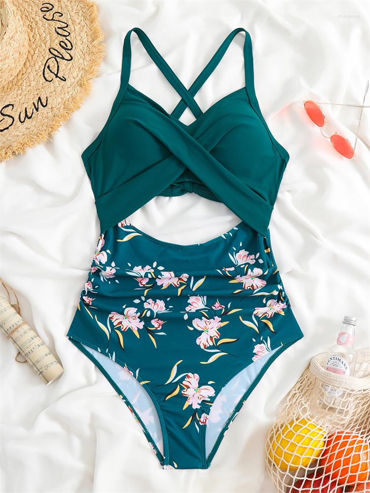 

Women's Swimwear One Piece Women Swimsuit 2023 Solid Print Sling Hollow Out Sexy Bodysuit Monokini Summer Beach Bathing Suit Female, Blackish green