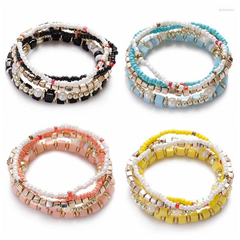 

Strand Bohemian Yellow Beads Bracelet Set For Women Summer Pink Beaded Bangle Girls Boho Jewelry Accessories