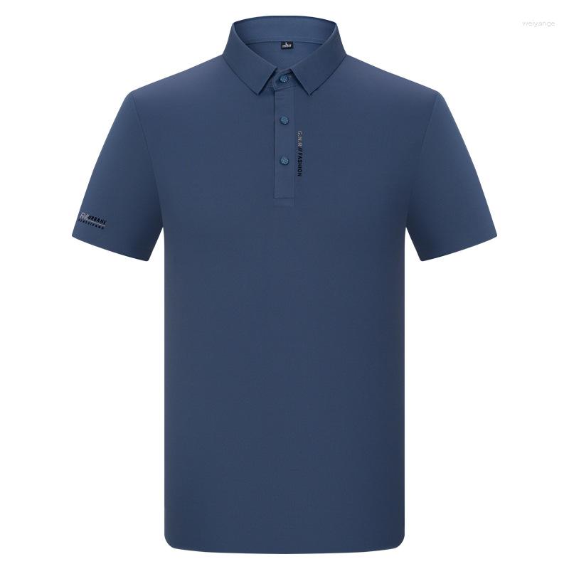 

Men's Polos 2023 Summer Men's High End Elastic Polo Short Sleeve Shirt Light Business Top Casual T-shirt Wear, Navy blue
