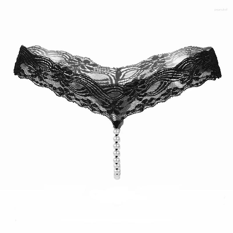 

Women's Panties Sexy String Lace Underwear Women Back Bow G T-back Thong Transparent Lingerie Cute With Pearls, Kl107apricot
