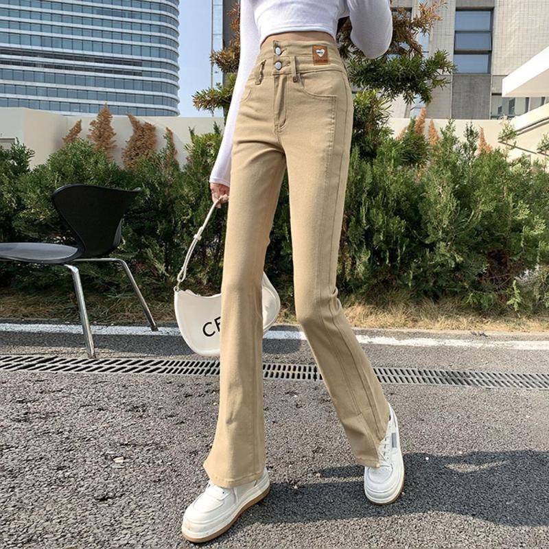 

Women's Jeans Khaki Goth Girl Women High Waist Flare Pants Dark Academia Aesthetic Vintage 90s Streetwear Denim Trousers