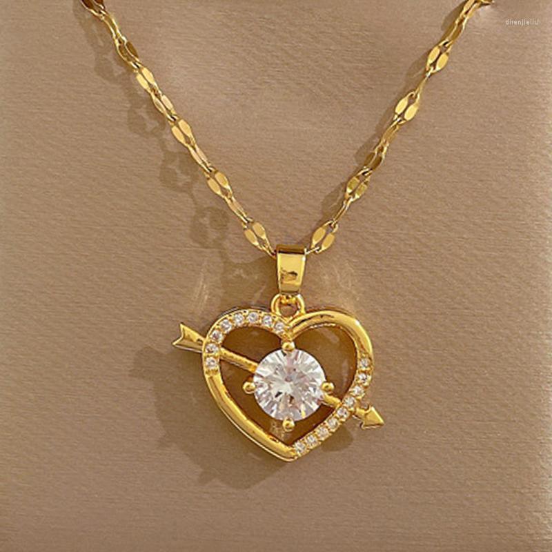 

Pendant Necklaces Artificial Gems Not Fade Color Heart Neck Chain For Women Love At First Sight Titanium Steel Jewelry Girl
