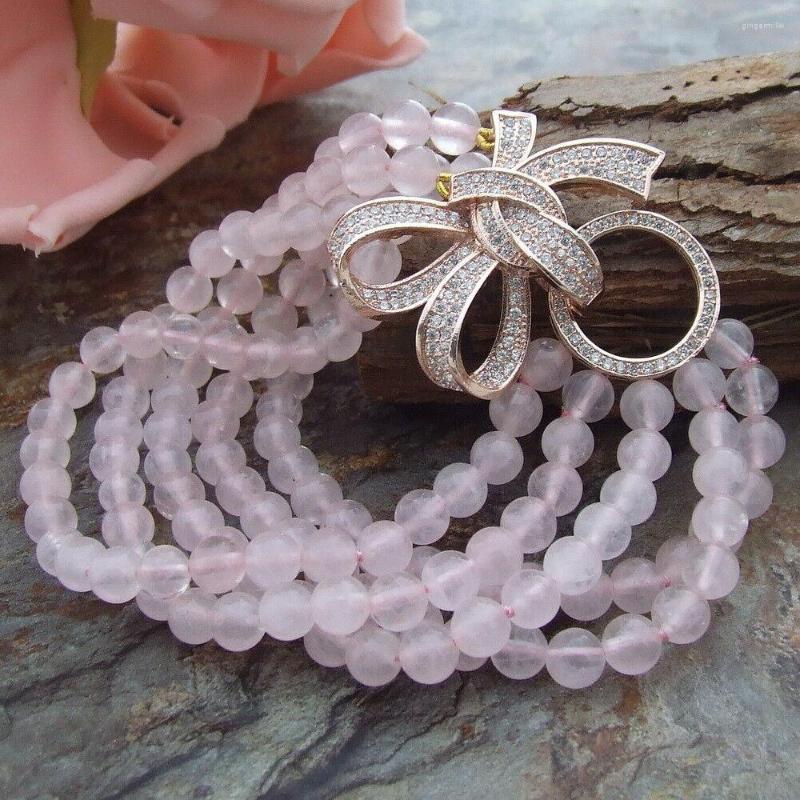 

Bangle Beautiful Butterfly Micro Inlay Zircon Clasp 5 Strands Natural Pink Red Stone Round Bracelet 20cm