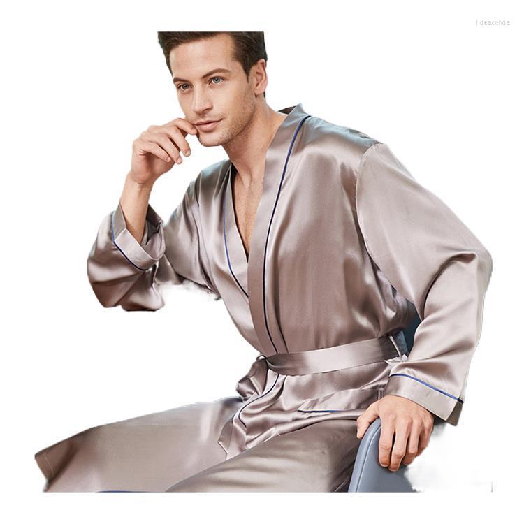 

Men's Sleepwear Men's Satin Pure Mulberry Real Silk Robes Long Sleeve Men Robe Light For Coverage, Coral red